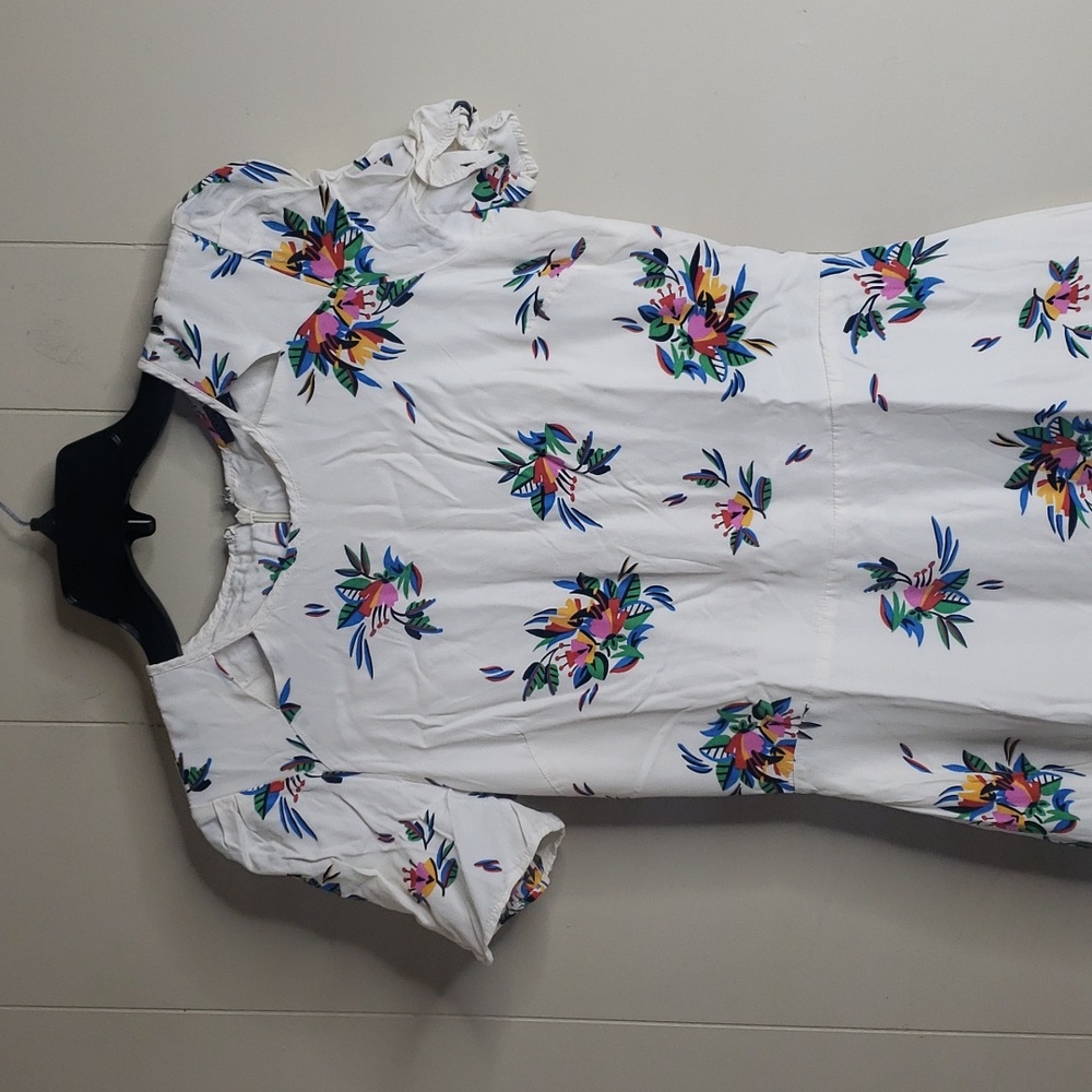Topshop Ivory Floral Print Short Sleeve Dress 6 - Picture 2 of 6